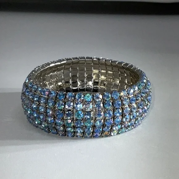 Sparkling light blue rhinestone stretch bracelet. - Picture 2 of 5